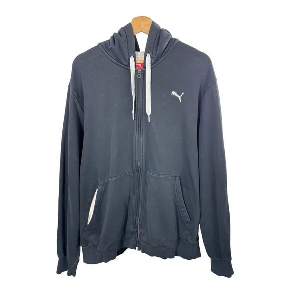 Puma Black Zip up Sweater Hoodie Men's Sweatshirt Embroidered Logo Size XXL - Picture 1 of 13